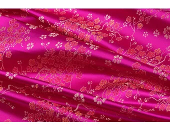 Brokaat Jacquard Stof Daisy Bloemen - Fuchsia