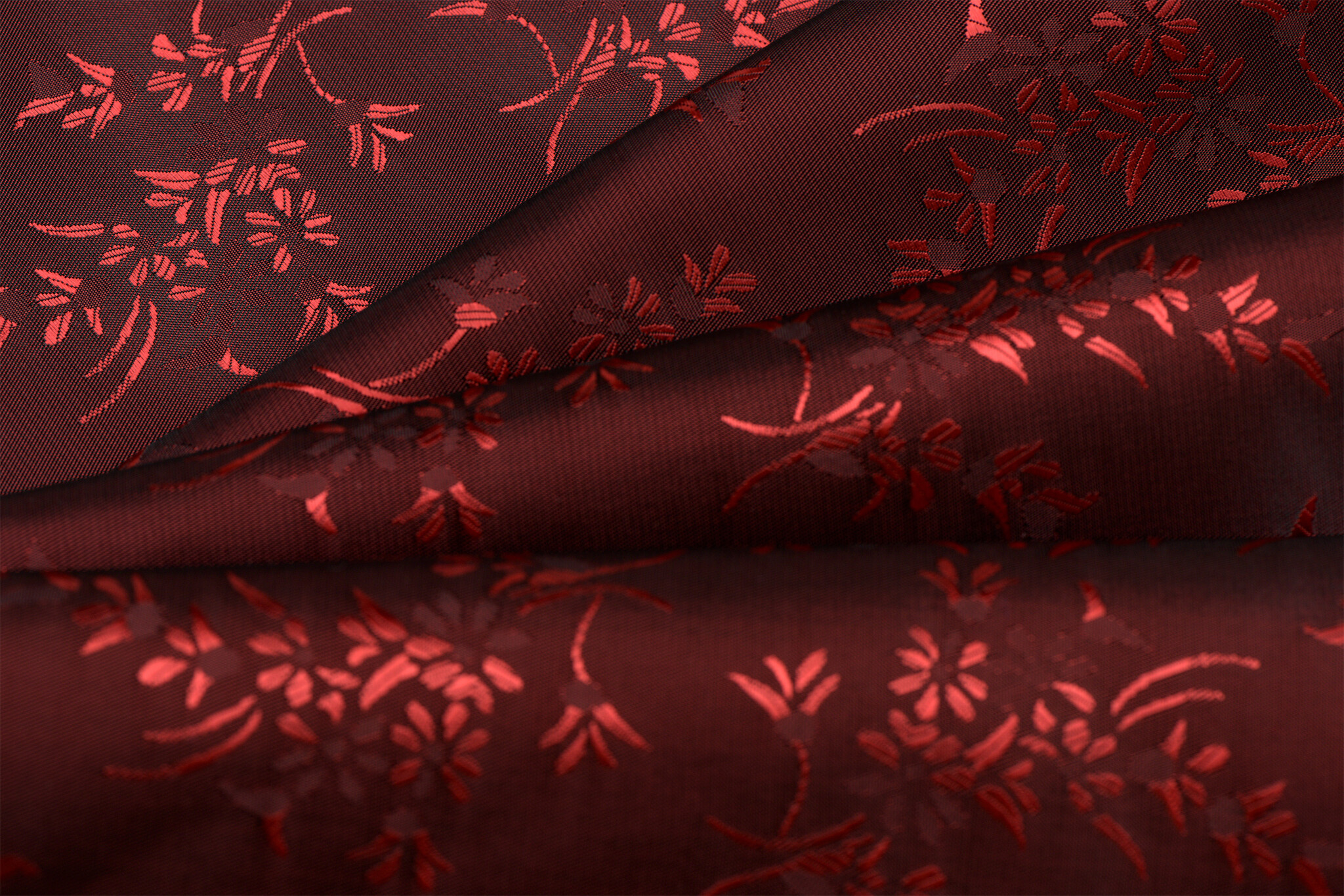 Jacquard Voeringstof Bloemen - Donker Rood