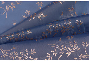 Jacquard Voeringstof Bloemen - Blauw
