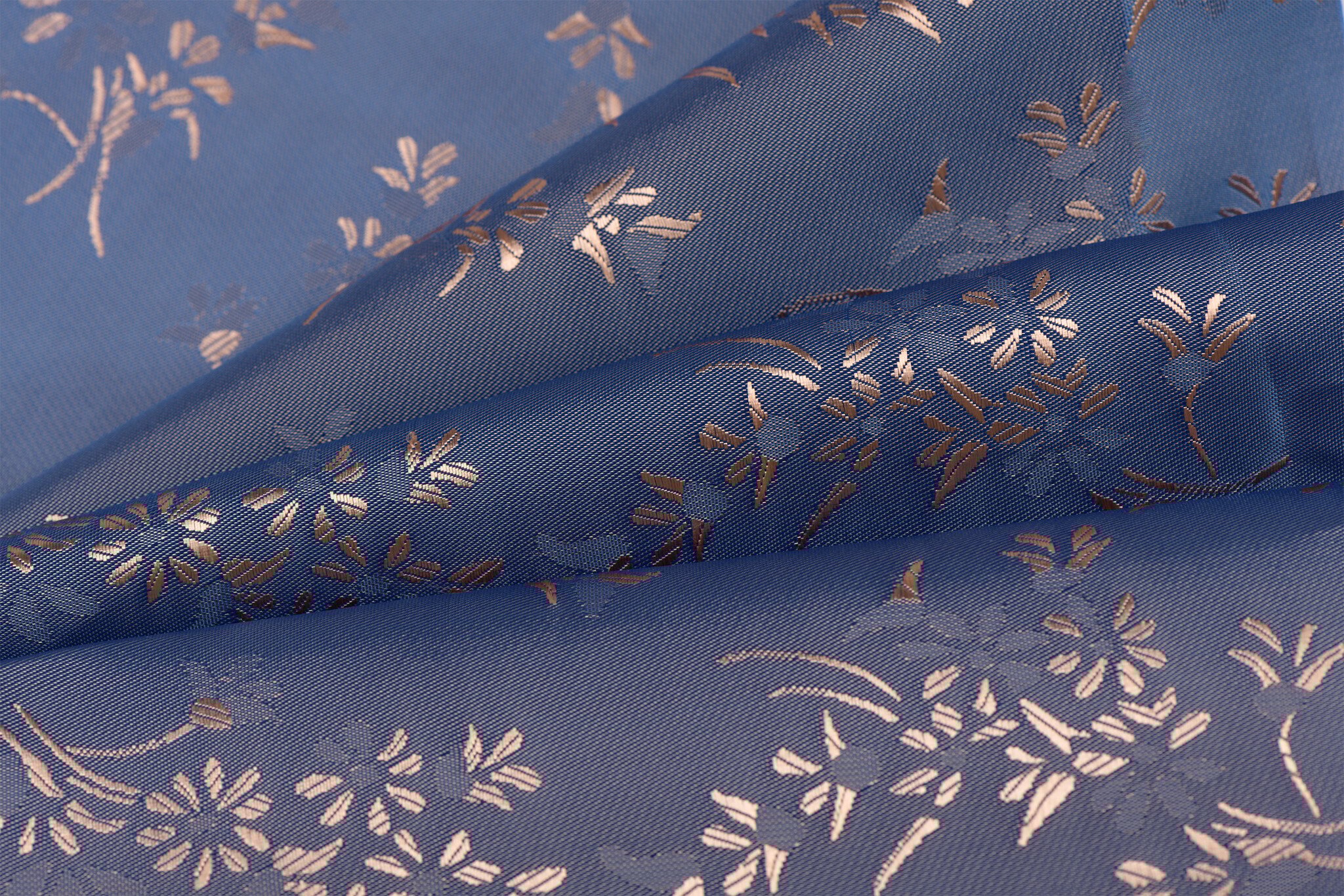 Jacquard Voeringstof Bloemen - Blauw