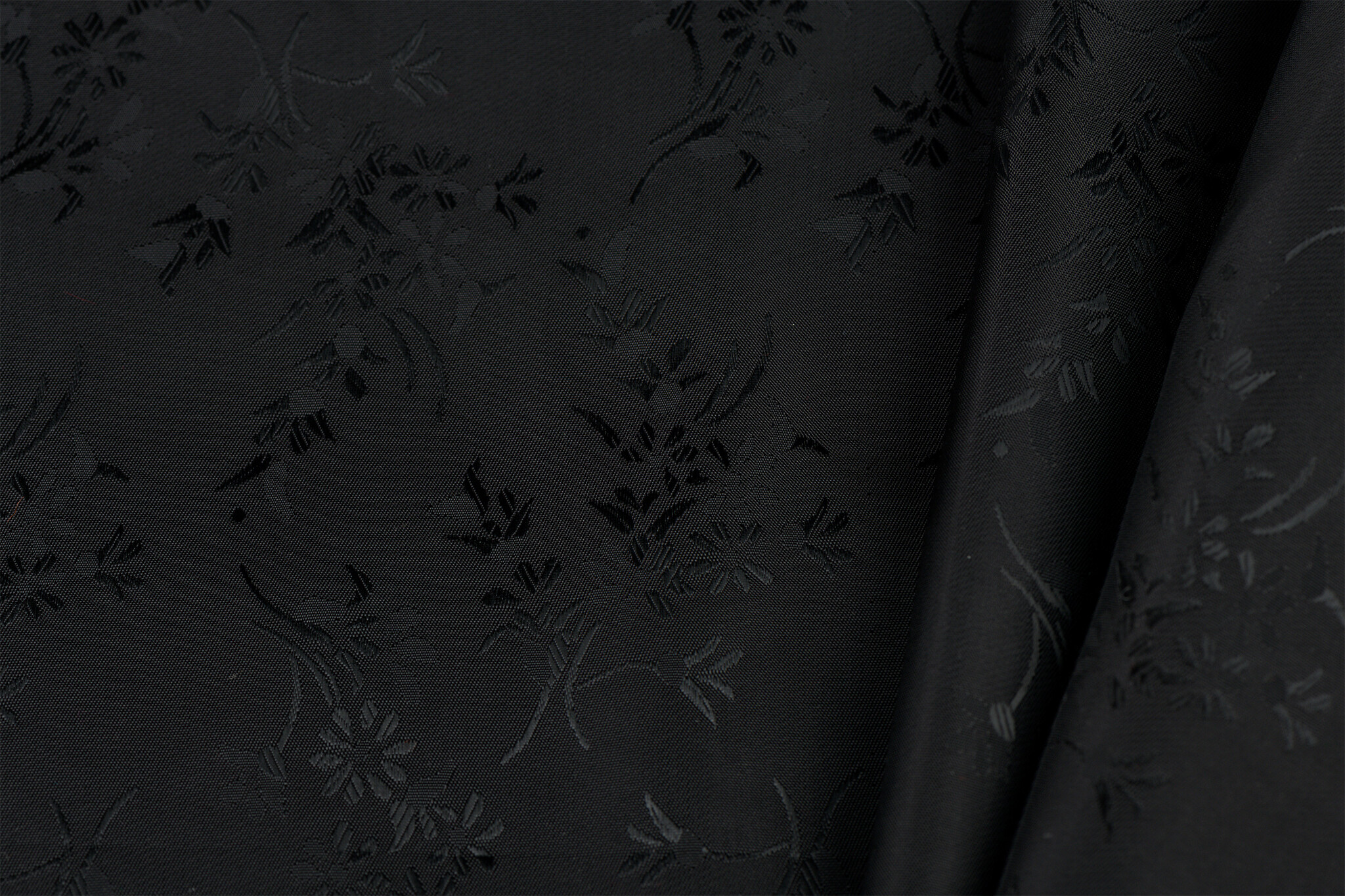 Jacquard Voeringstof Bloemen - Zwart