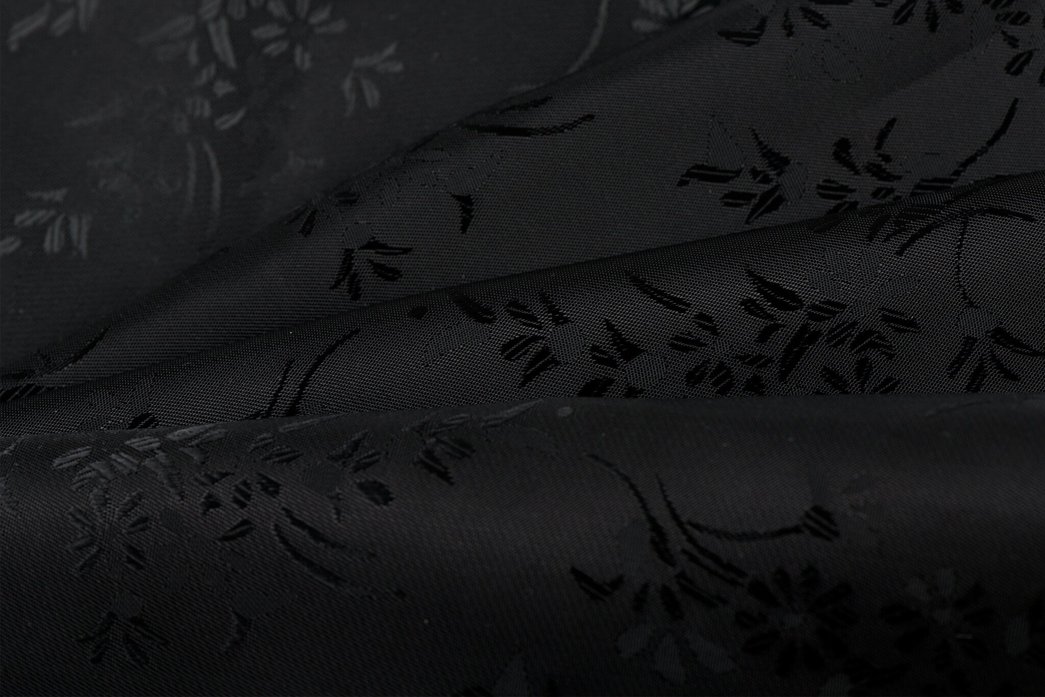 Jacquard Voeringstof Bloemen - Zwart