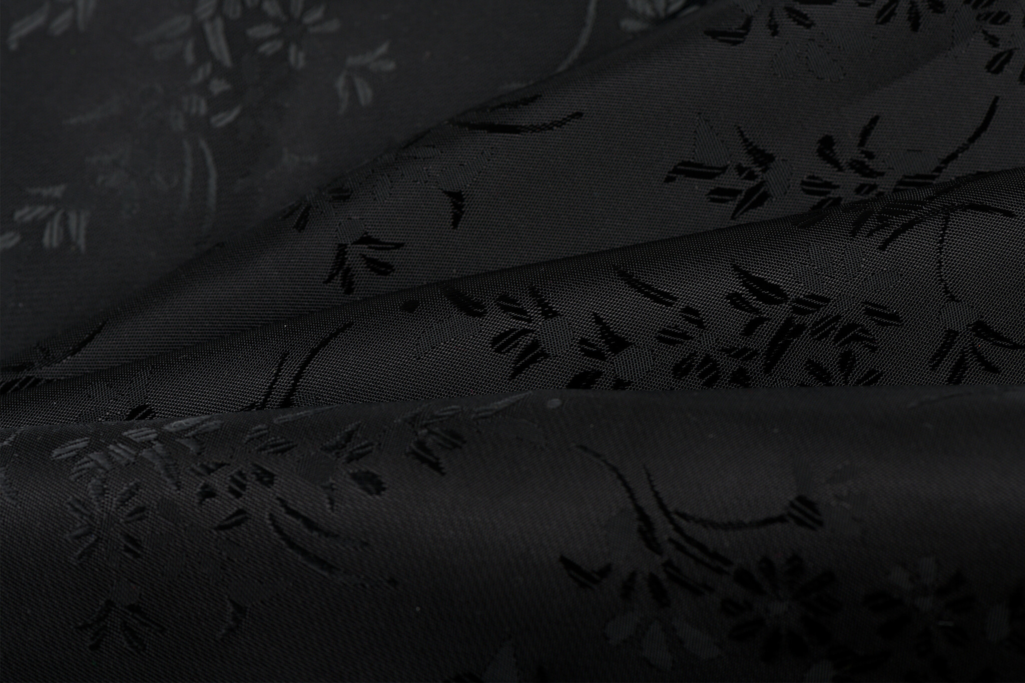 Jacquard Voeringstof Bloemen - Zwart