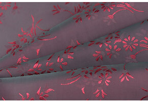 Jacquard Voeringstof Bloemen - Grijs - Roze