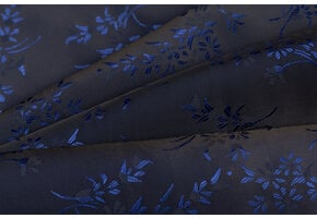 Jacquard Voeringstof Bloemen - Donkerblauw