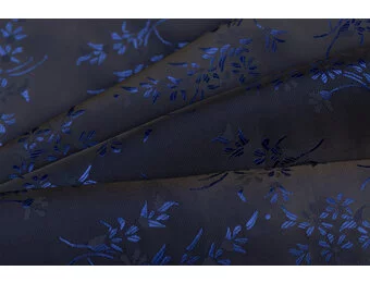 Jacquard Voeringstof Bloemen - Donkerblauw