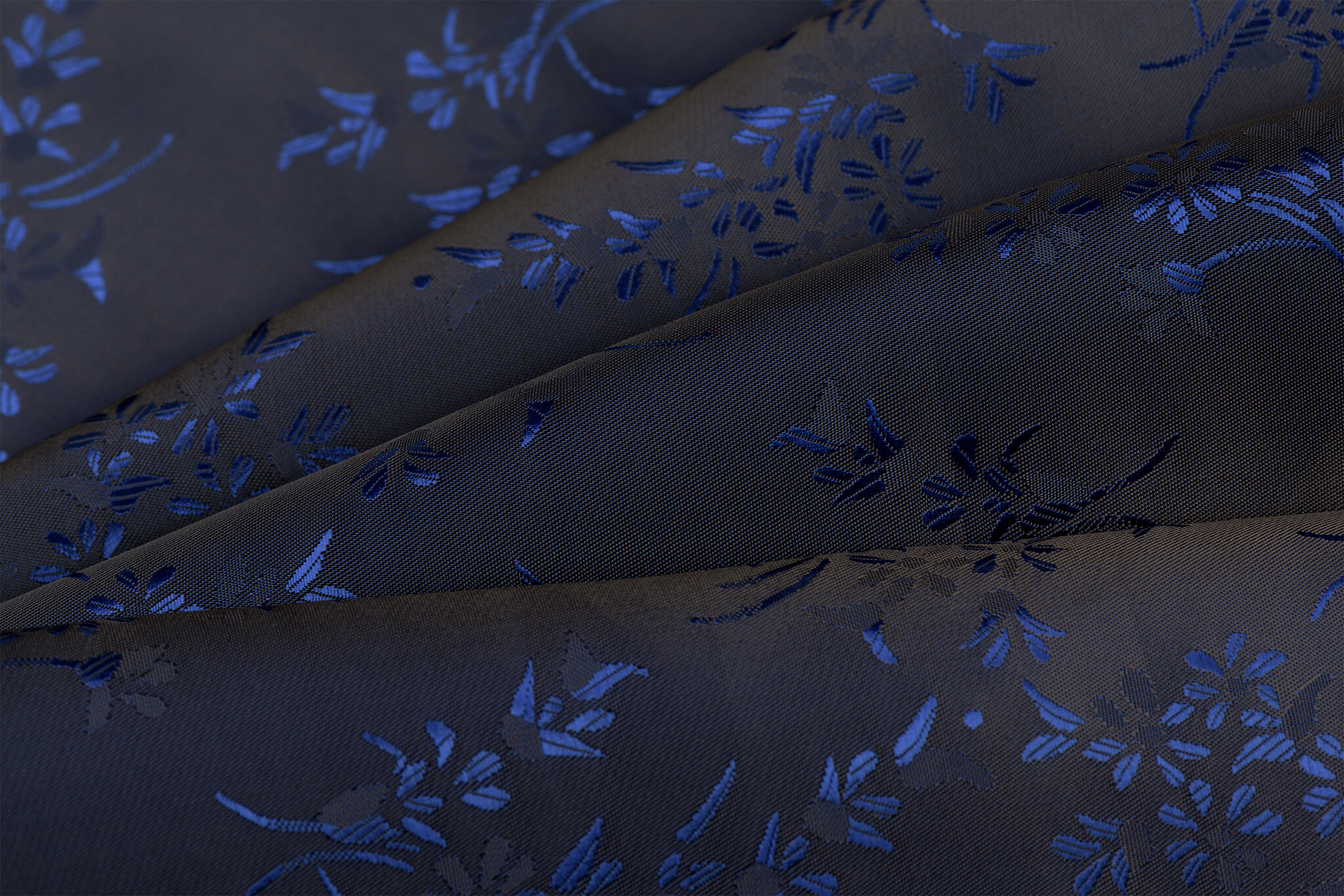 Jacquard Voeringstof Bloemen - Donkerblauw