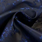 Jacquard Voeringstof Bloemen - Donkerblauw