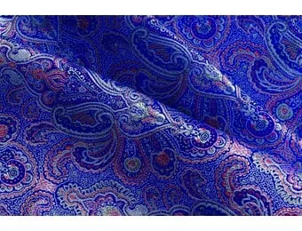Brokaat stof fancy paisley blauw