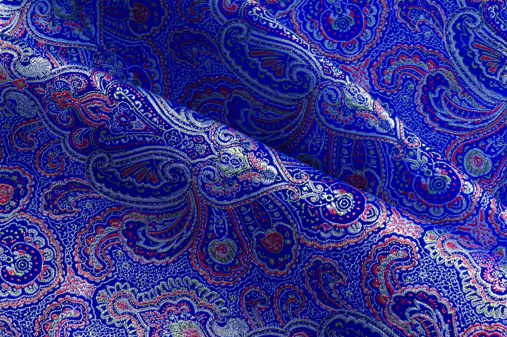 Brokaat stof fancy paisley blauw