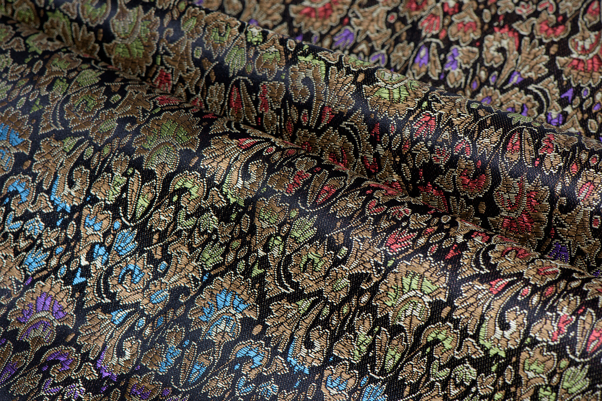 Brokaat Jacquard Stof Barok Bloemen - Zwart