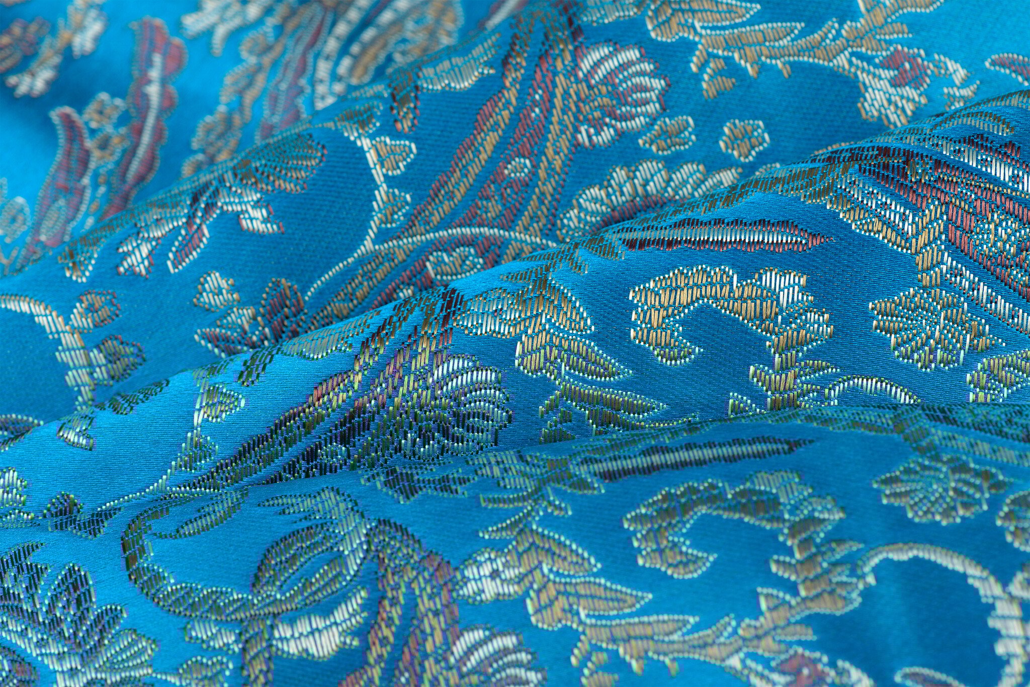 Brokaat Stof Royal Paisley Turquoise