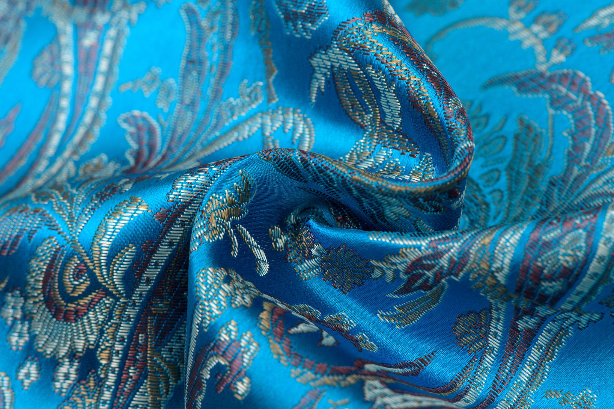 Brokaat Stof Royal Paisley Turquoise