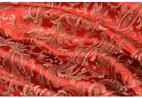 Brokaat Stof Royal Paisley Rood