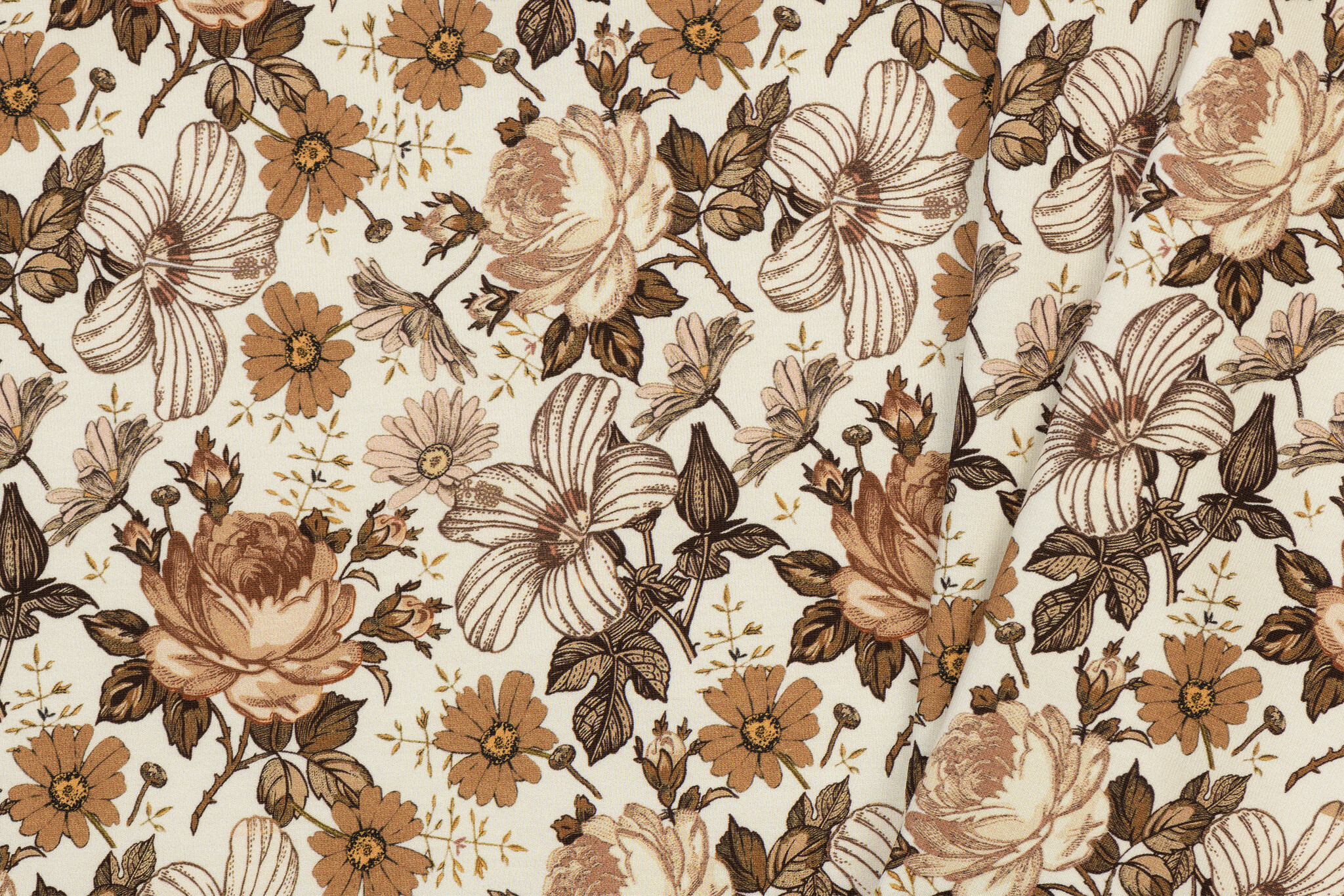 Jersey Katoen Digitale Print - Engelse Tuin Cacao