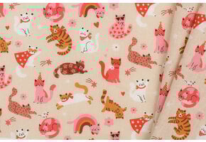 Katoen Stof Cats & Co - Naturel Beige