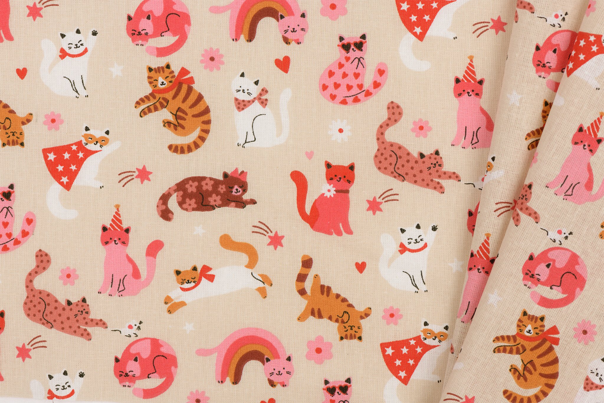 Katoen Stof Cats & Co - Naturel Beige