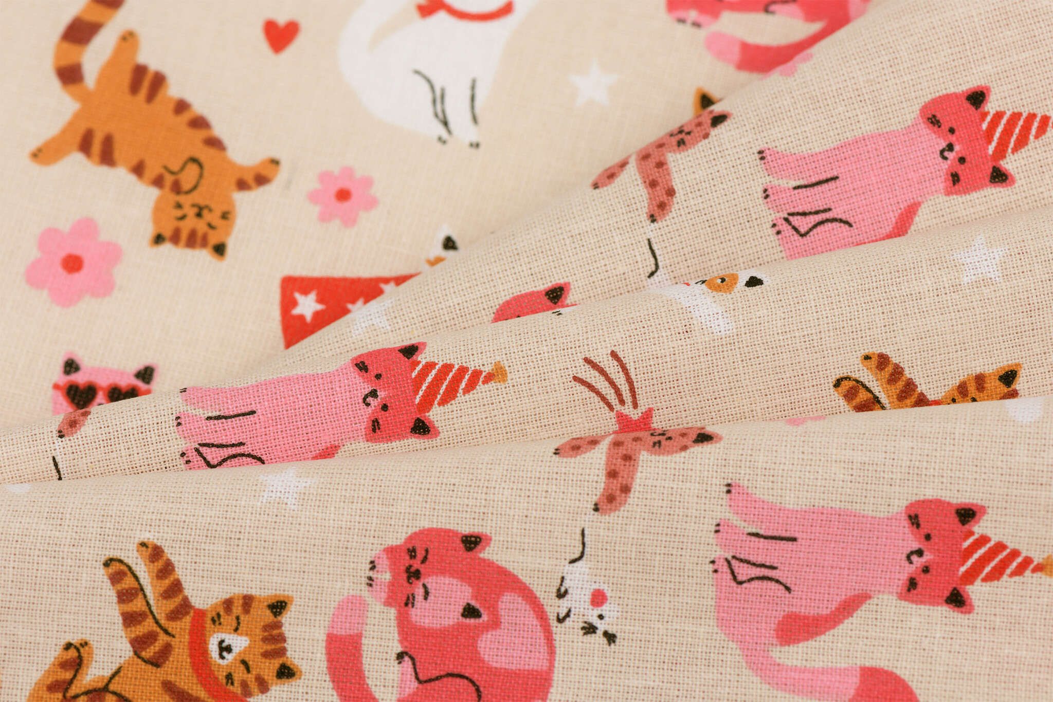 Katoen Stof Cats & Co - Naturel Beige