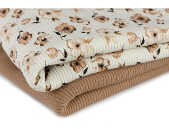 Rib Jersey Stof - Bruine Bloem