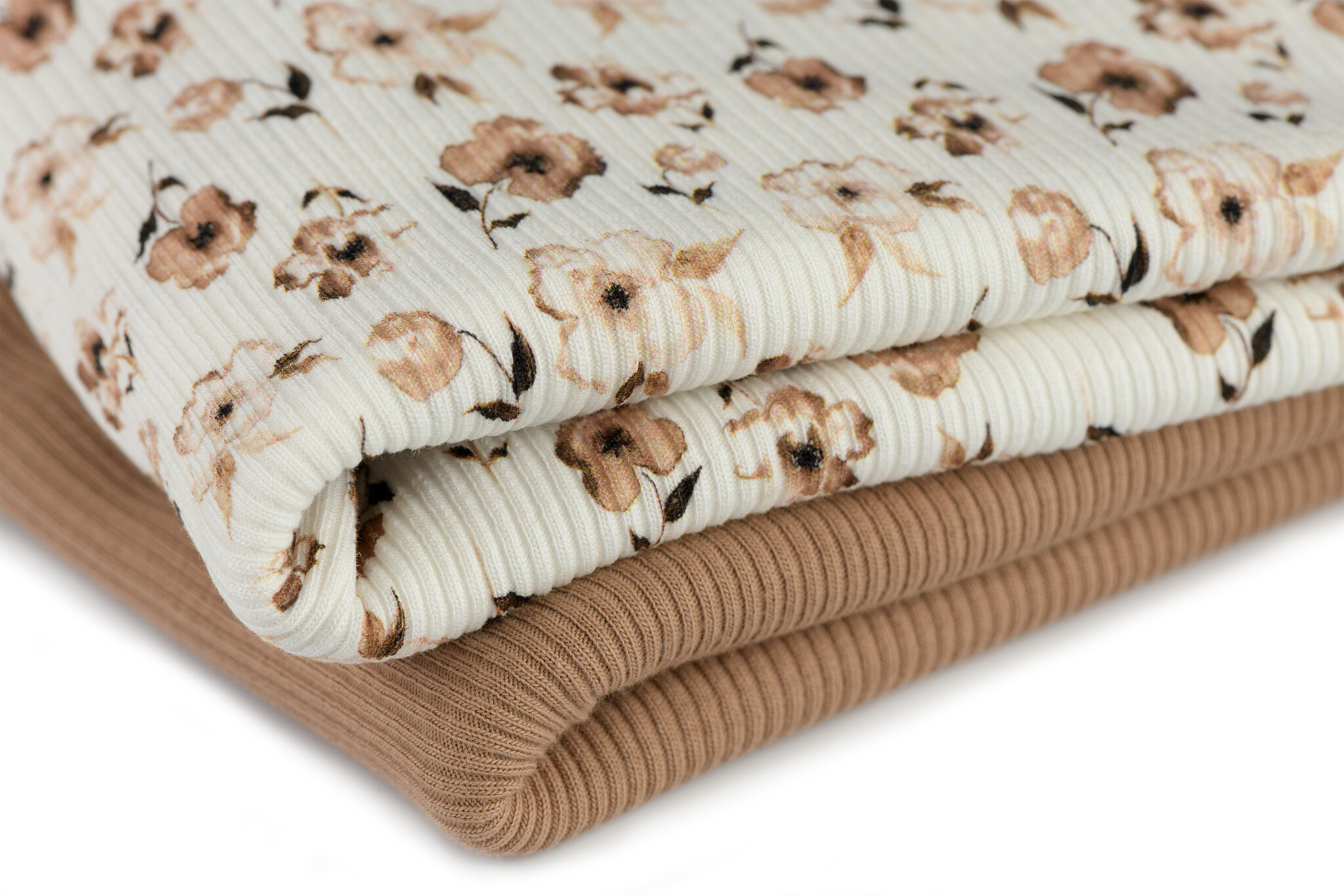 Rib Jersey Stof - Bruine Bloem