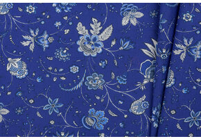 Katoen Stof Pangi Print - Koningsblauw Bloemen