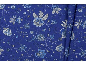 Katoen Stof Pangi Print - Koningsblauw Bloemen