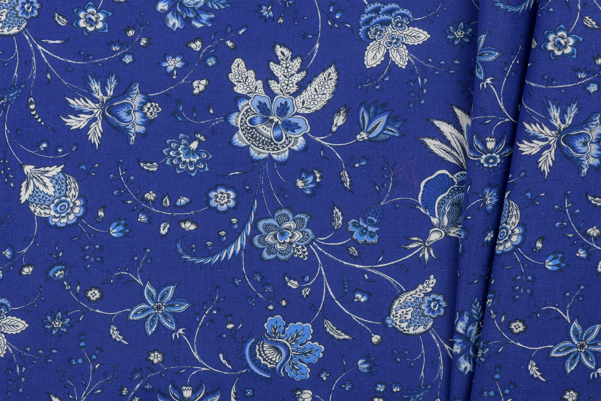 Katoen Stof Pangi Print - Koningsblauw Bloemen