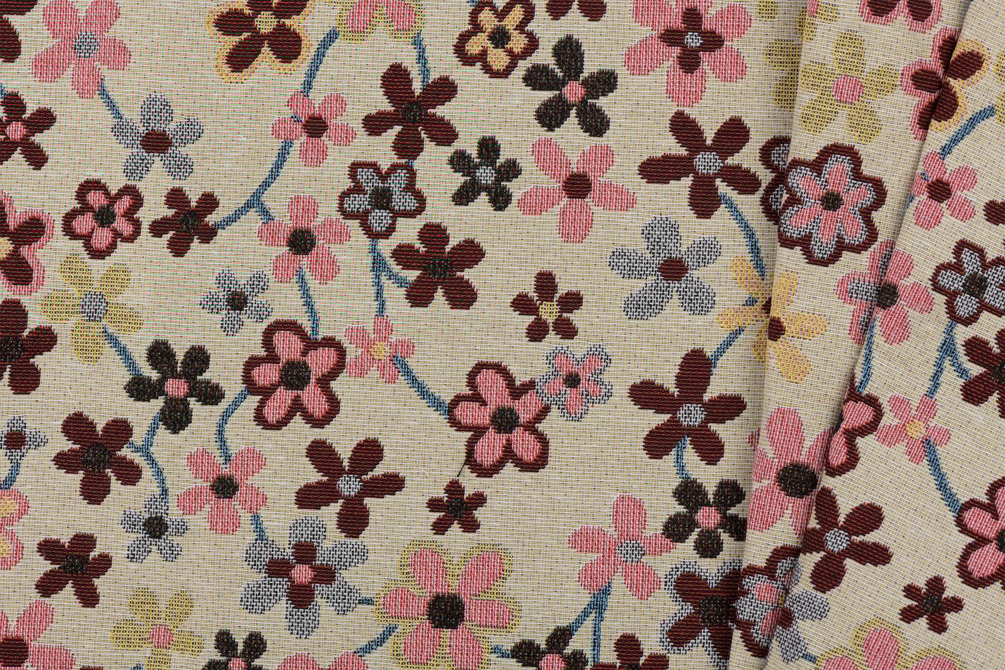 Gobelin Stof Fleurige Bloemen - Naturel