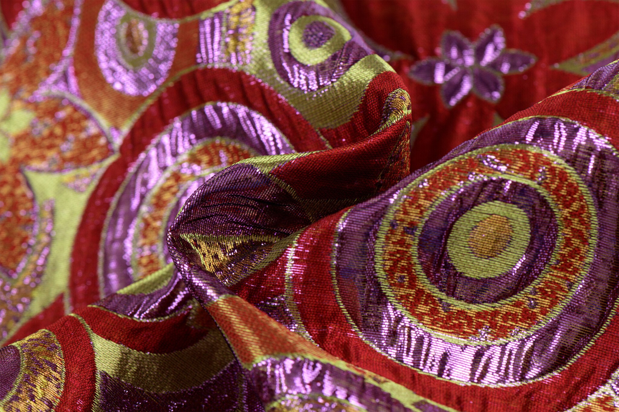 Brokaat Bloem Multicolor Lime, Rood en Paars