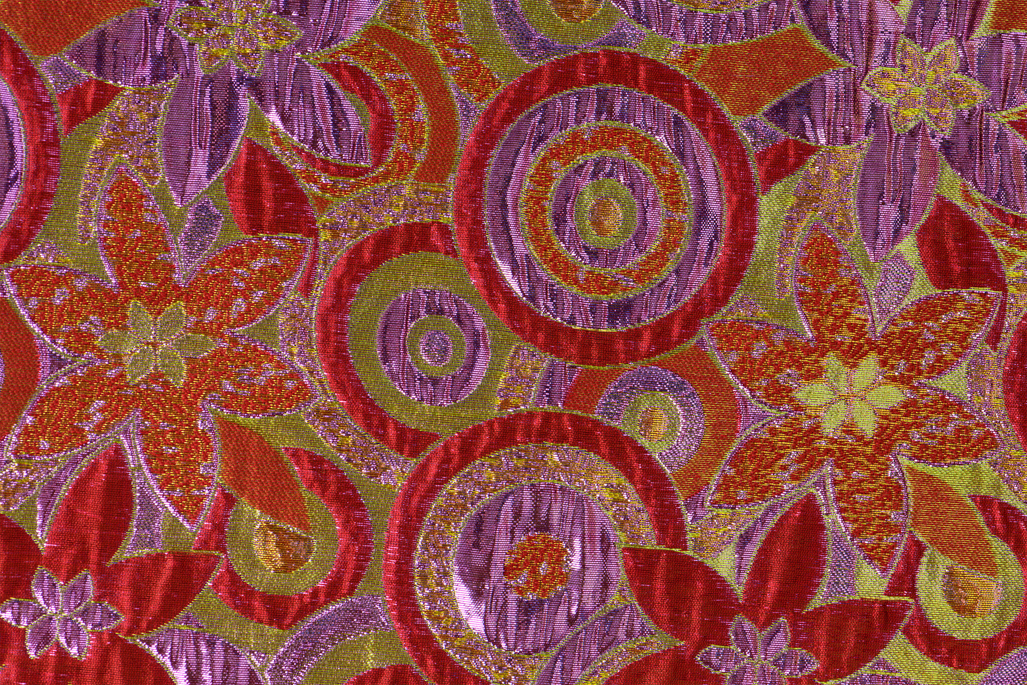 Brokaat Bloem Multicolor Lime, Rood en Paars