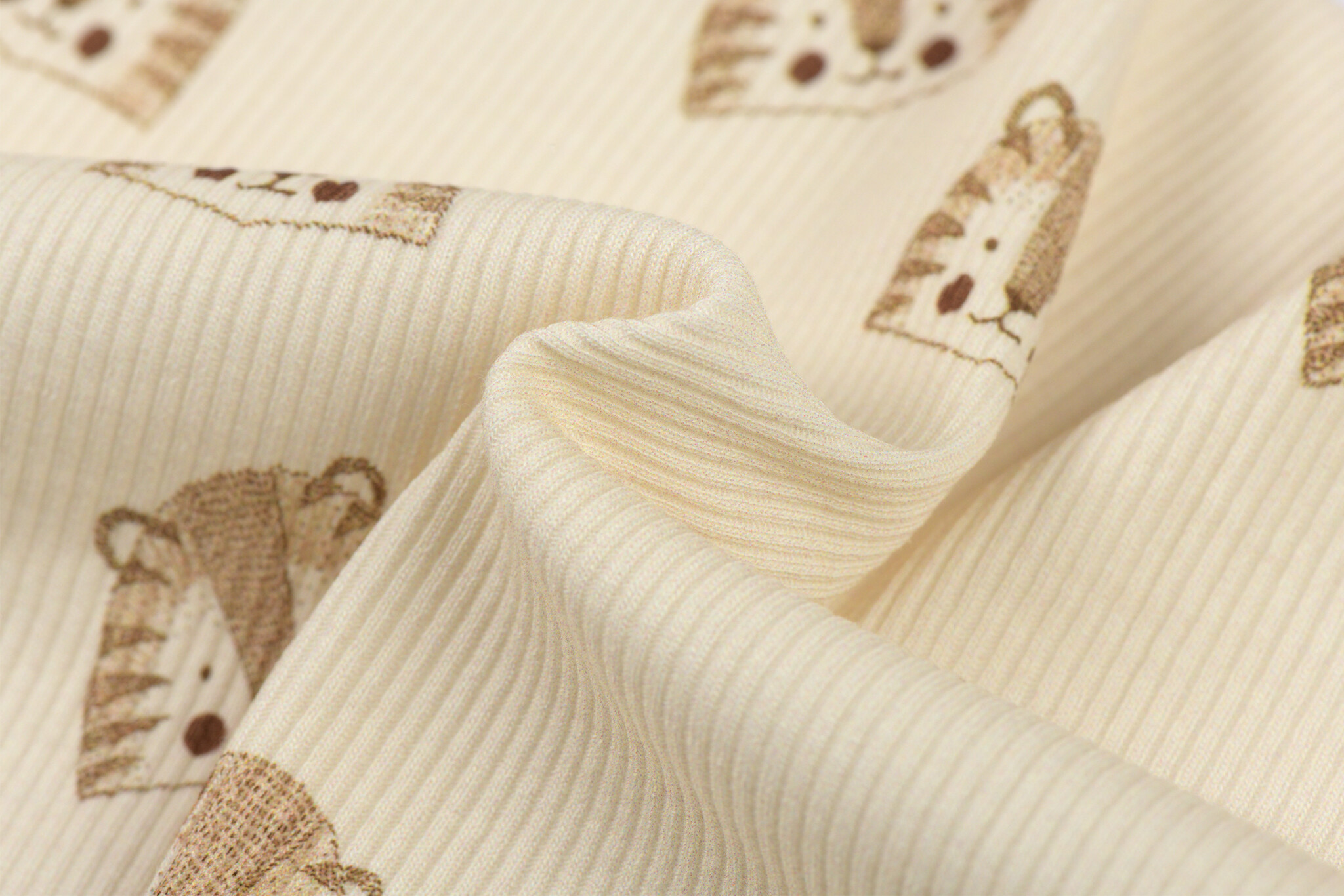 Rib Jersey Stof - Schets Leeuwen Beige