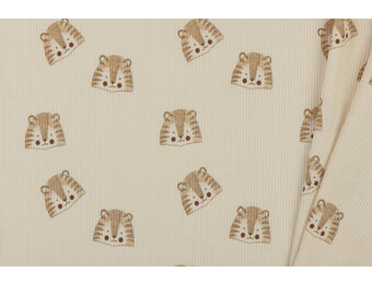 Rib Jersey Stof - Schets Leeuwen Beige