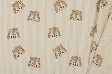 Rib Jersey Stof - Schets Leeuwen Beige