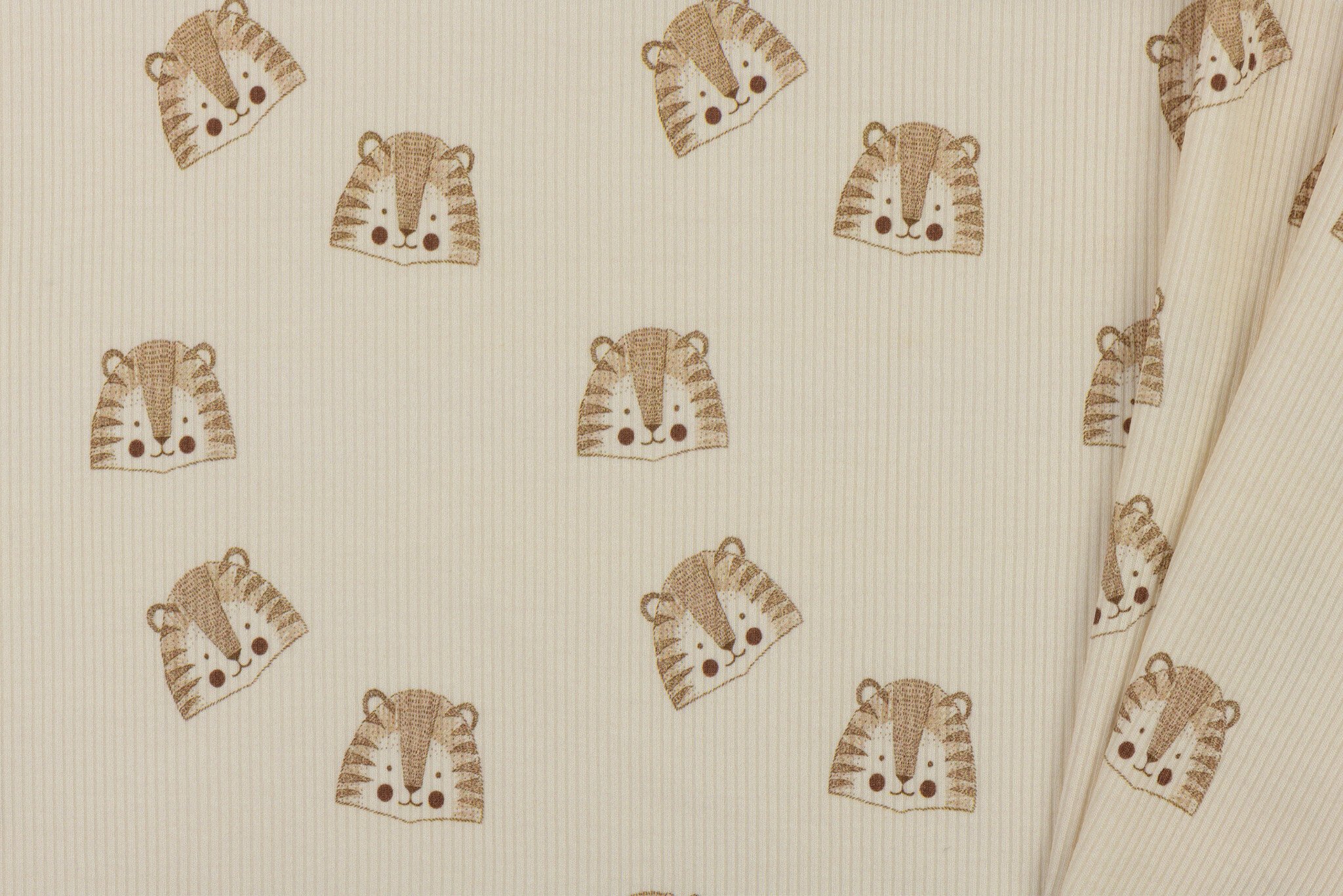 Rib Jersey Stof - Schets Leeuwen Beige