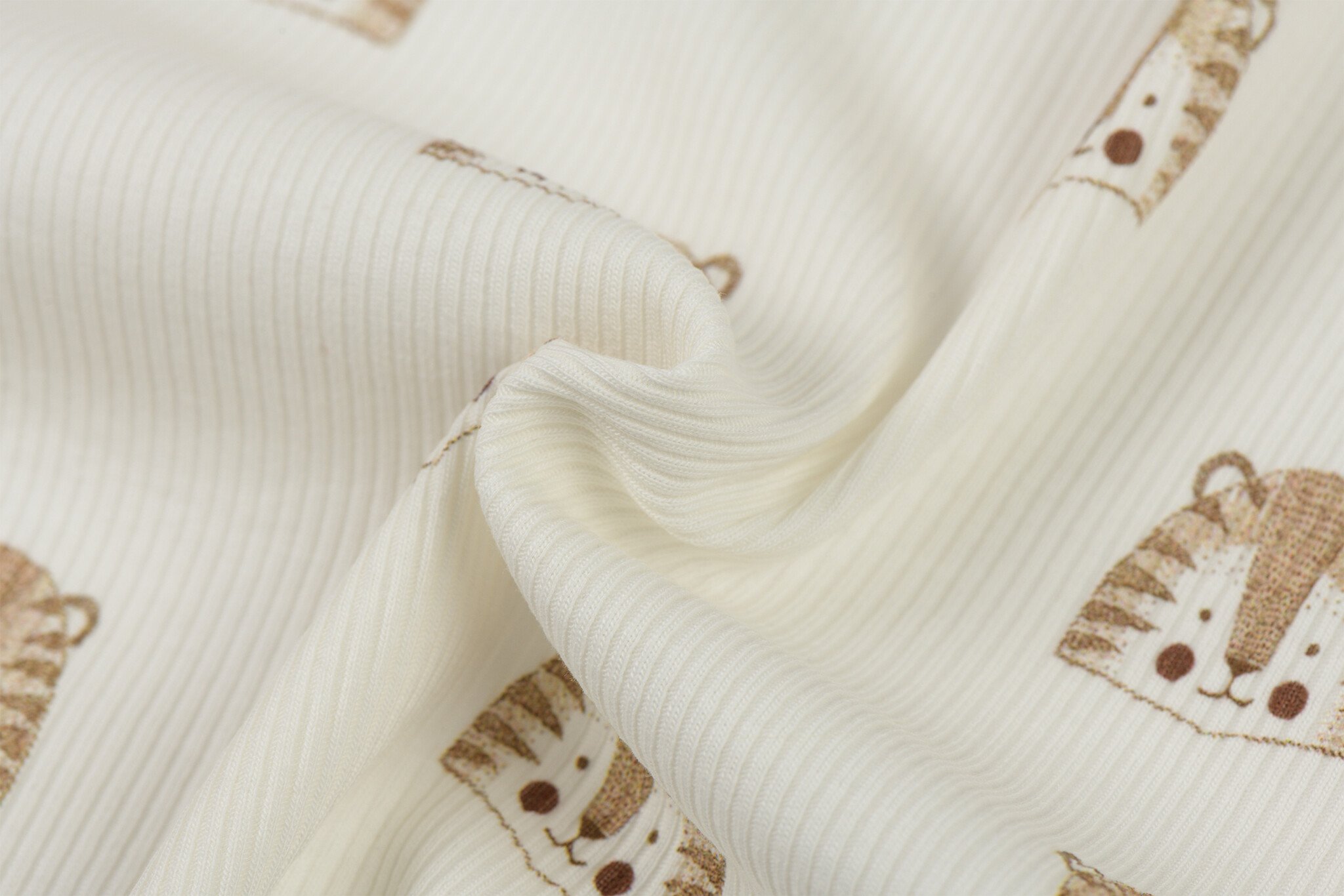 Rib Jersey Stof - Schets Leeuwen Ecru