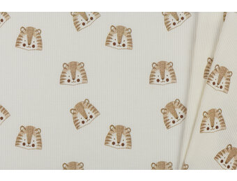 Rib Jersey Stof - Schets Leeuwen Ecru