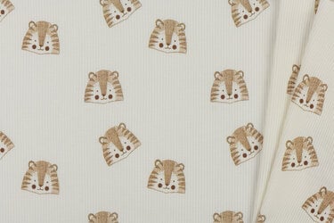 Rib Jersey Stof - Schets Leeuwen Ecru