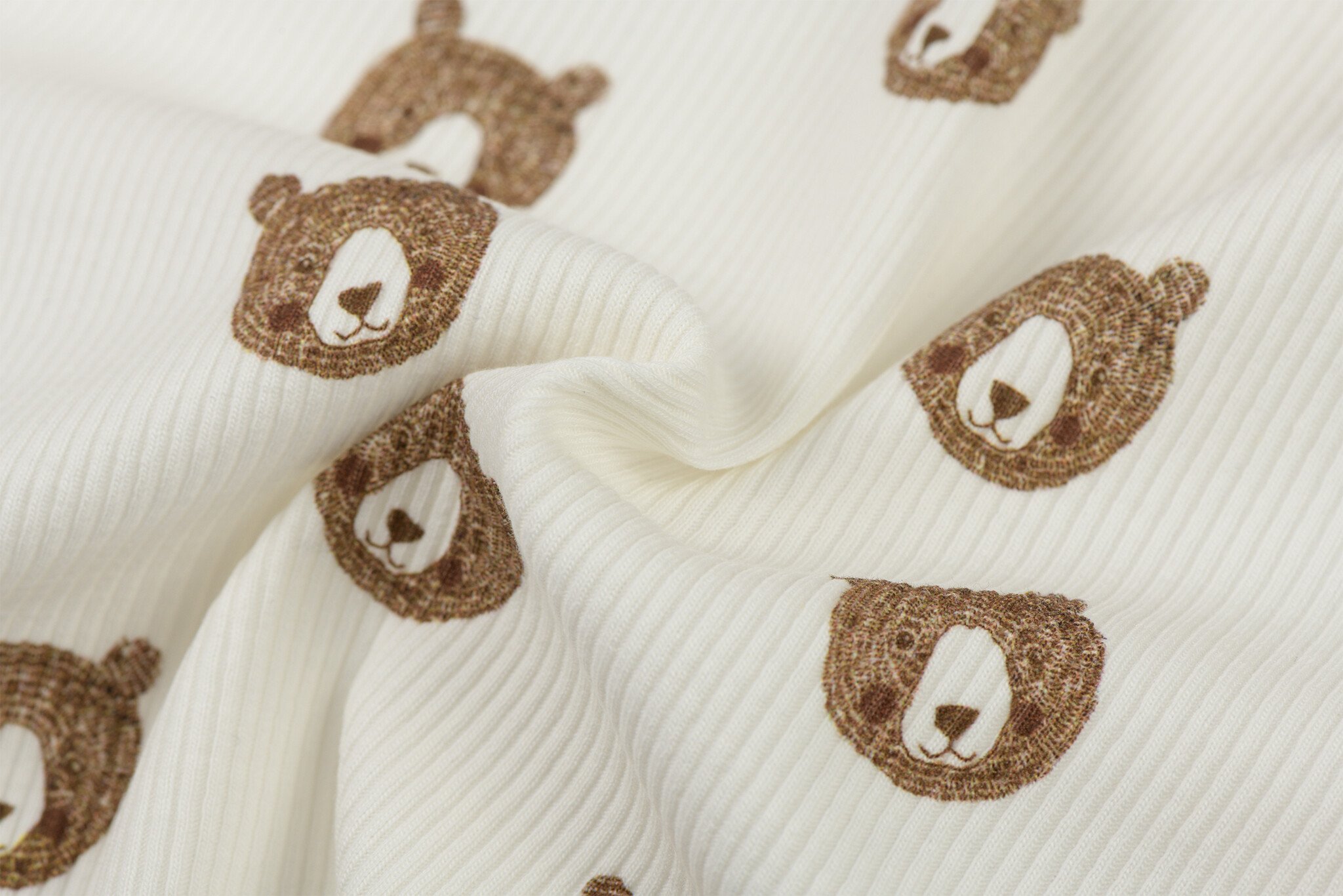 Rib Jersey Stof - Schets Beren Ecru