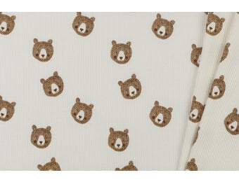 Rib Jersey Stof - Schets Beren Ecru