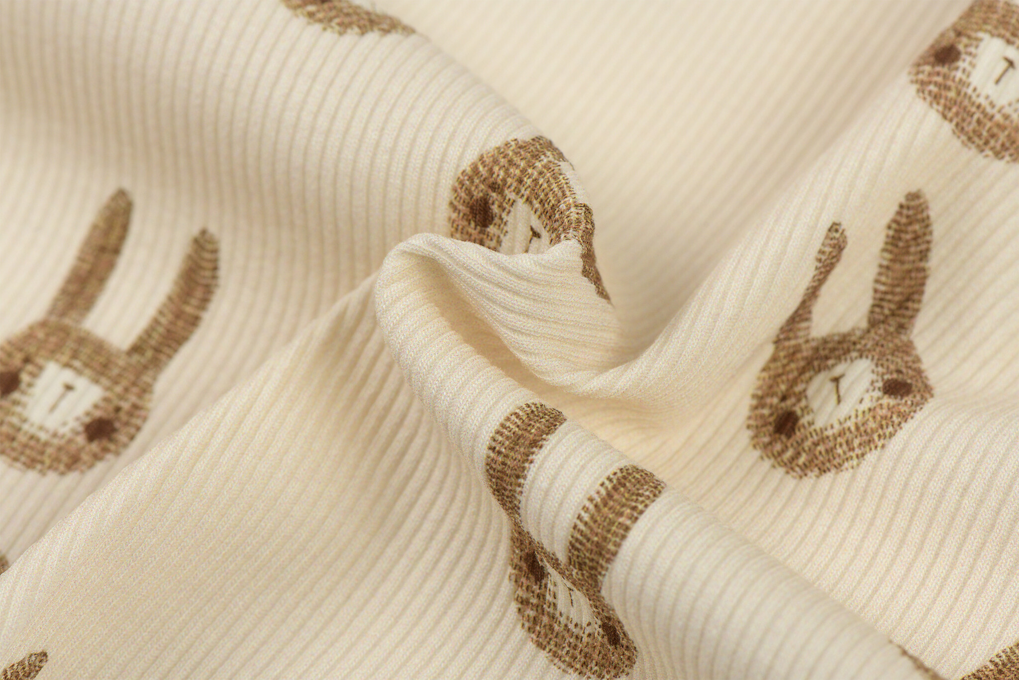 Rib Jersey Stof - Schets Konijnen Beige