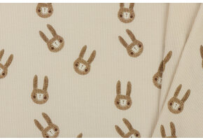 Rib Jersey Stof - Schets Konijnen Beige
