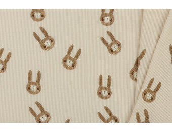 Rib Jersey Stof - Schets Konijnen Beige