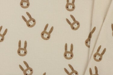 Rib Jersey Stof - Schets Konijnen Beige