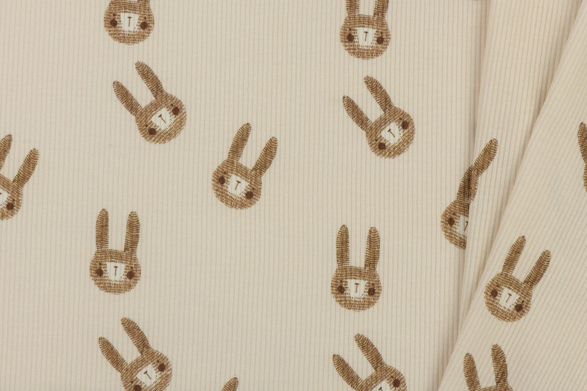 Rib Jersey Stof - Schets Konijnen Beige