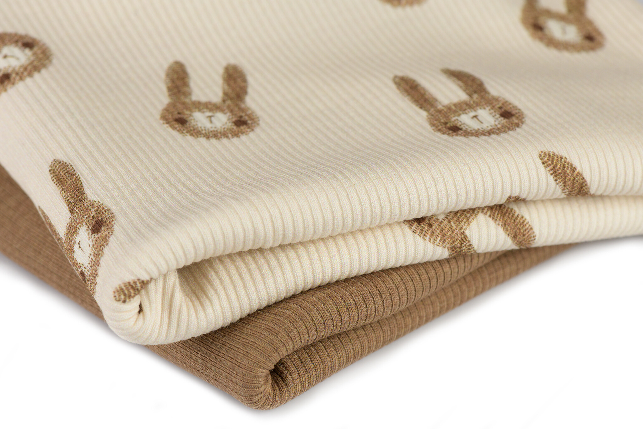 Rib Jersey Stof - Schets Konijnen Beige