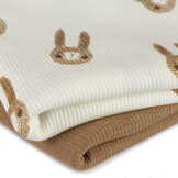 Rib Jersey Stof - Schets Konijnen Ecru