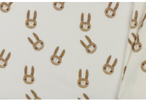 Rib Jersey Stof - Schets Konijnen Ecru