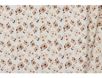 Poplin Katoen Digitale Print - Bruine Bloem