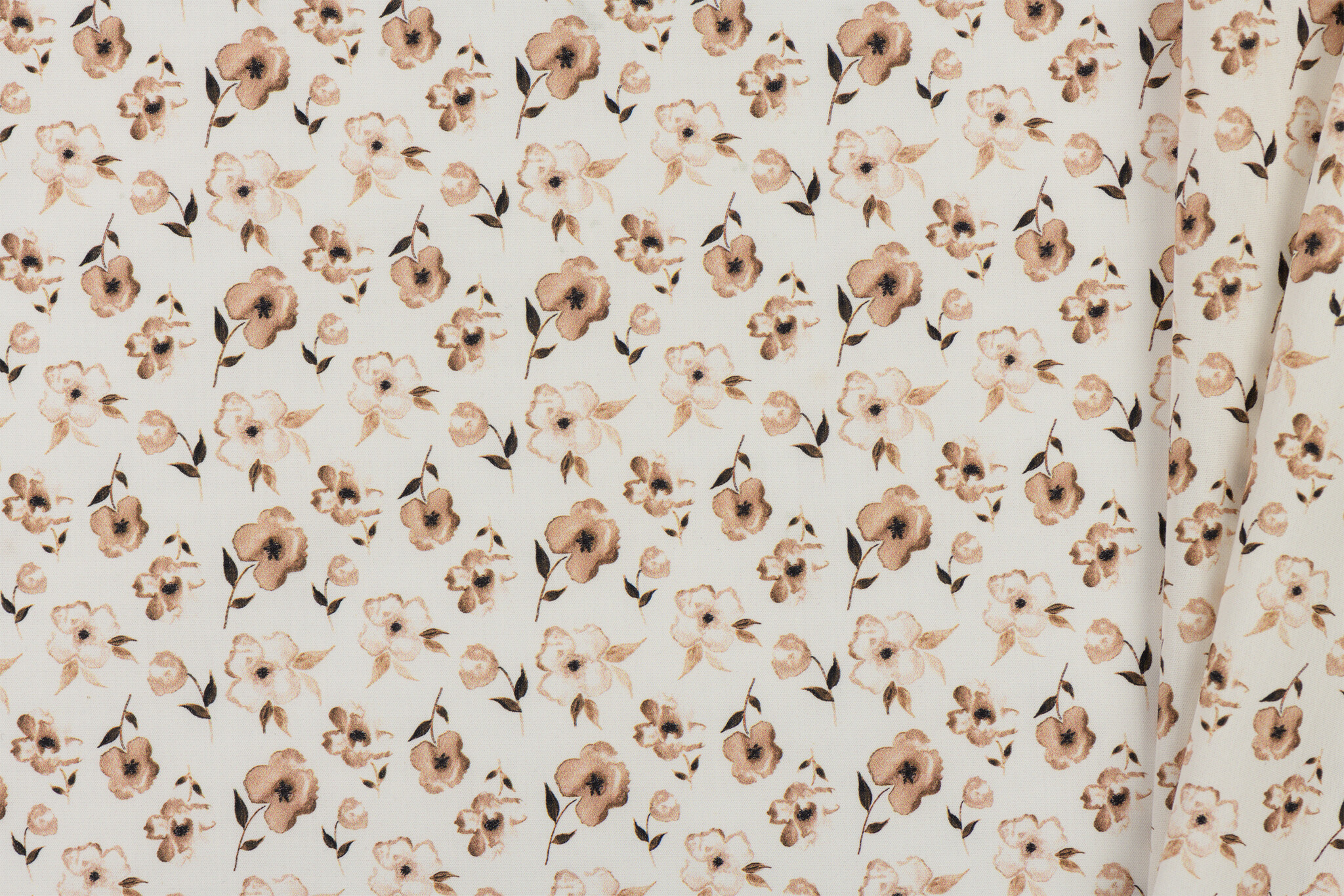 Poplin Katoen Digitale Print - Bruine Bloem
