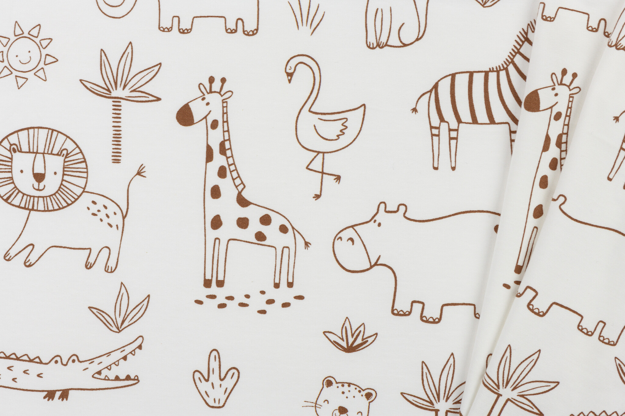 Jersey Katoen Stof - Safari Dieren Ecru